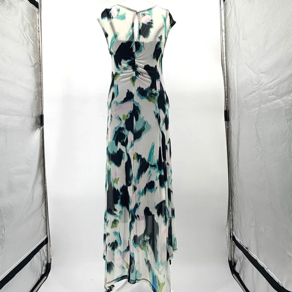 INC Abstract Print V Neck Ruched Midi Dress Women's Small NWT Y2K Fairy